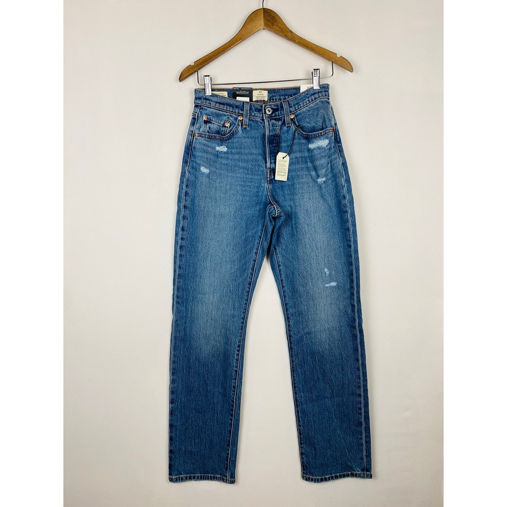 Levis Premium 501 Curve High Rise Straight Leg Distressed Jeans 28x32 Blue